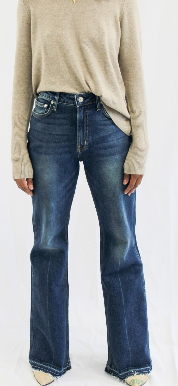 Flare frayed denim jeans